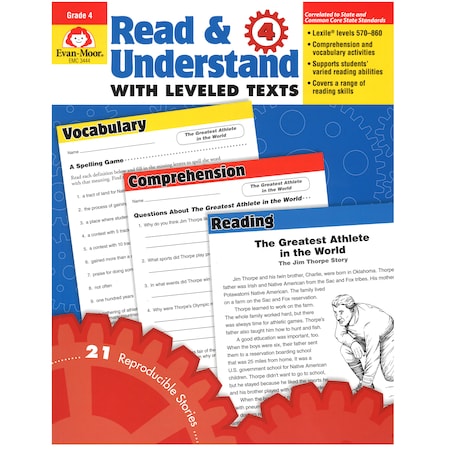 Evan-Moor Educational Publishers Read + Understand with Leveled Texts Book, Teachers Edition, Grade 4 3444